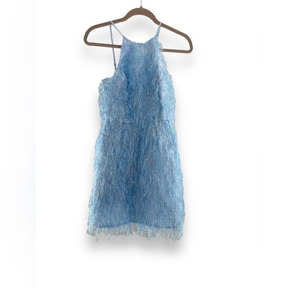 BCBGMAXAZRIA Short Feathered Evening Dress in Ethereal Blue Size 0. NWT. - Picture 4 of 9